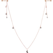14G 9/16 Black Gem Rose Gold Tone Moon Dangle Nipple Chain