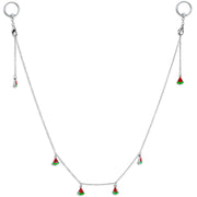14G 9/16 Clear Gem Watermelon Captive Ring Dangle Nipple Chain