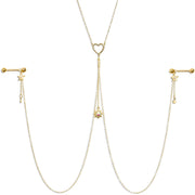 14G 5/8 Aurora Gem Gold Tone Sun Heart Star Nipple Chain Necklace