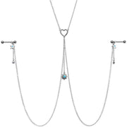 14G 5/8 Blue Gem Sun Heart Star Nipple Chain Necklace