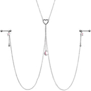 14G 5/8 Pink Gem Moon Heart Star Nipple Chain Necklace