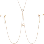 14G 5/8 Aurora Gem Gold Tone Heart Star Nipple Chain Necklace