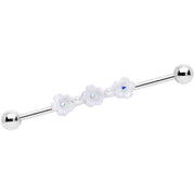 14G Aurora Gem White Flower Industrial Barbell 38mm