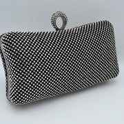Shimmering Studded Clutch Bag with Textured O-Ring Clasp