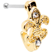 20G 3/8 Clear Gem Gold Tone Fleur De Lis Faux Hoop Nose Bone