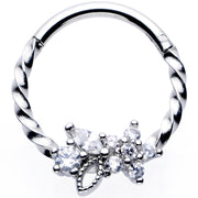 16G 3/8 Clear Gem Star Twisted Hinged Segment Ring