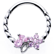 16G 3/8 Pink Gem Star Twisted Hinged Segment Ring