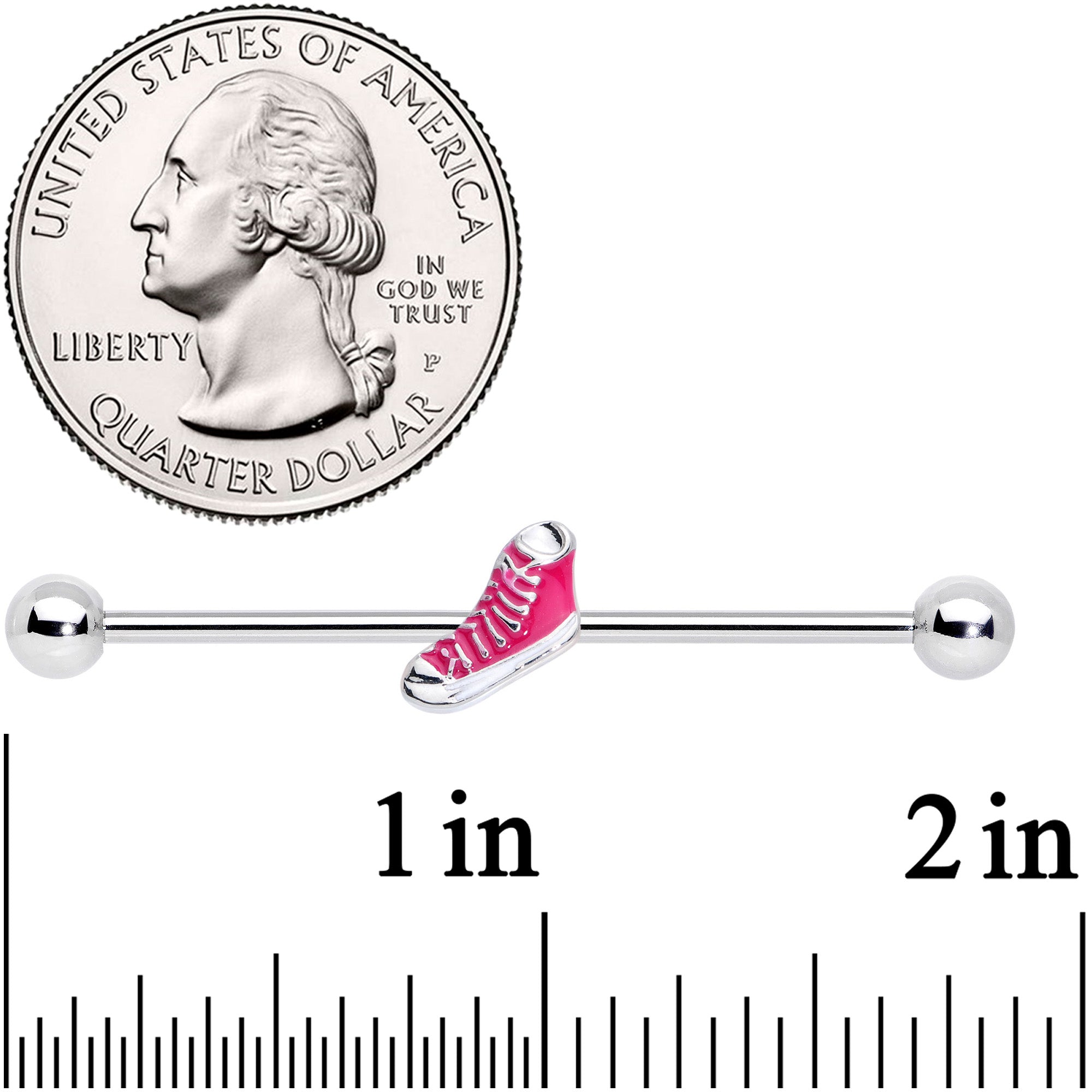14G Pink High Top Sneaker Industrial Barbell 38mm