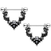 14G 9/16 Clear Gem Baroque Bat Nipple Shield Set