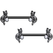 14G 5/8 Ball Black Cat Halloween Barbell Nipple Ring Set
