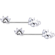 14G 9/16 Clear CZ Gem Paw Print Cat Barbell Nipple Ring Set