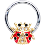 16G 3/8 Clear Gem Red Black Ladybug Hinged Segment Ring