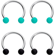 16G 3/8 Black Teal Matte Horseshoe Circular Barbell Set of 4