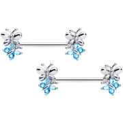 14G 5/8 Aqua CZ Gem Butterfly Barbell Nipple Set