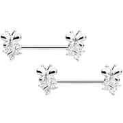 14G 5/8 Clear CZ Gem Butterfly Barbell Nipple Set