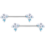 14G 9/16 Clear Gem White Ghost Halloween Barbell Nipple Ring Set