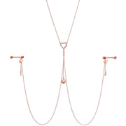 14G 5/8 Clear Gem Rose Gold Hue Star Sun Nipple Chain Necklace