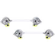 14G 9/16 Clear Gem Clear Bioplast Mom Bird Barbell Nipple Ring Set