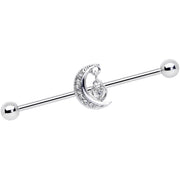 14G Clear CZ Gem Heart Padlock Moon Dangle Industrial Barbell 38mm
