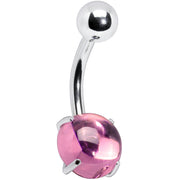 Pink CZ Gem Smooth Hemisphere Belly Ring
