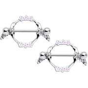 14G 9/16 Pink White Flower Hummingbird Nipple Shield Set