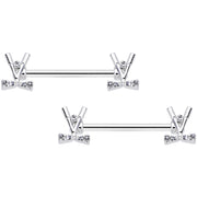 14G 9/16  Clear CZ Gem Crossed Golf Clubs Barbell Nipple Ring Set