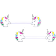 14G 9/16 Clear Bioplast Pastel Unicorn Barbell Nipple Ring Set
