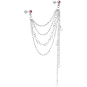 16G 1/4 Pink Gem Multiple Dangle Cartilage Chain Earring