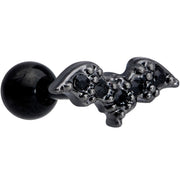 16G 1/4 Black Gem Black Bat Halloween Cartilage Tragus Earring