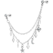 16G 1/4 Clear Gem Moon Star Sun Dangle Cartilage Chain Earring
