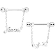14G 1/2 Love Forever Chain Dangle Nipple Ring Set
