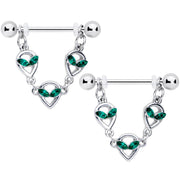 14G 1/2 Green Gem Trio UFO Space Alien Dangle Nipple Ring Set