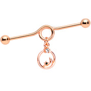 14G Clear Gem Rose Gold Tone Moon Star Dangle Project Bar 38mm