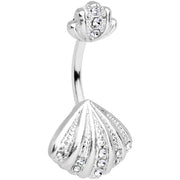 Clear Gem Nautical Scallop Shell Double Mount Belly Ring