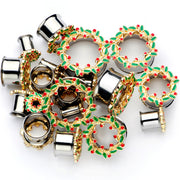Happy Holiday Wreath Christmas Double Flare Plug Set 4G to 1 Inch