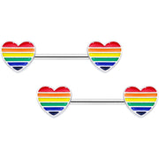 14G 9/16 Rainbow Pride Heart Barbell Nipple Ring Set