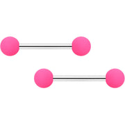 14G 9/16 Hot Pink Matte Barbell Nipple Ring Set