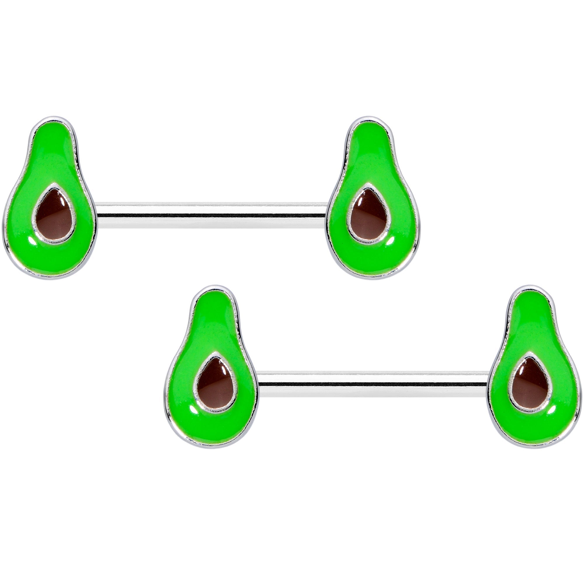 14G 9/16 Groovy Green Avocado Barbell Nipple Ring Set