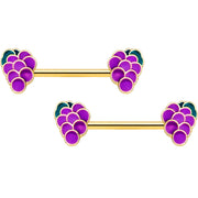 14G 9/16 Gold Tone Sweet Purple Grapes Barbell Nipple Ring Set