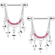 14G 9/16 Pink Gem Drama Dangle Nipple Ring Set