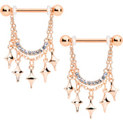 14G 9/16 Clear Gem Rose Gold Tone Drama Dangle Nipple Ring Set