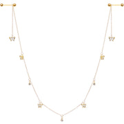 14G 9/16 Clear Gem Gold Tone Butterfly Dangle Nipple Chain