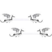 14G 9/16 Clear Gem Bioplast Dragon Barbell Nipple Ring Set