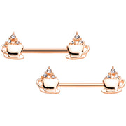 14G 9/16 Rose Gold Tone Hot Cocoa Barbell Nipple Ring Set