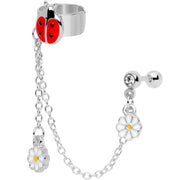 16G 1/4 Clear Gem Ladybug Flower Right Cuff Chain Cartilage Ring