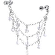 16G 1/4 Clear Gem Clear Cube Triple Dangle Cartilage Chain Earring