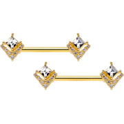 14G 9/16 Clear CZ Gem Gold Tone Chevron Barbell Nipple Ring Set