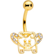 Clear Gem Gold Tone Flying Pigs Belly Ring