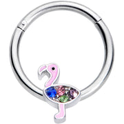 16G 3/8 Pink Blue Green Funky Flamingo Hinged Segment Ring