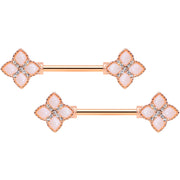 14G 5/8 Clear Gem Rose Gold Tone Rhombus Barbell Nipple Ring Set